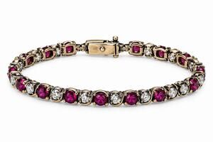 925 Sterling Silver Gold Plated Pink & White Topaz Bracelet Size 7.5